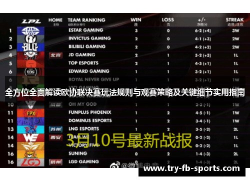全方位全面解读欧协联决赛玩法规则与观赛策略及关键细节实用指南